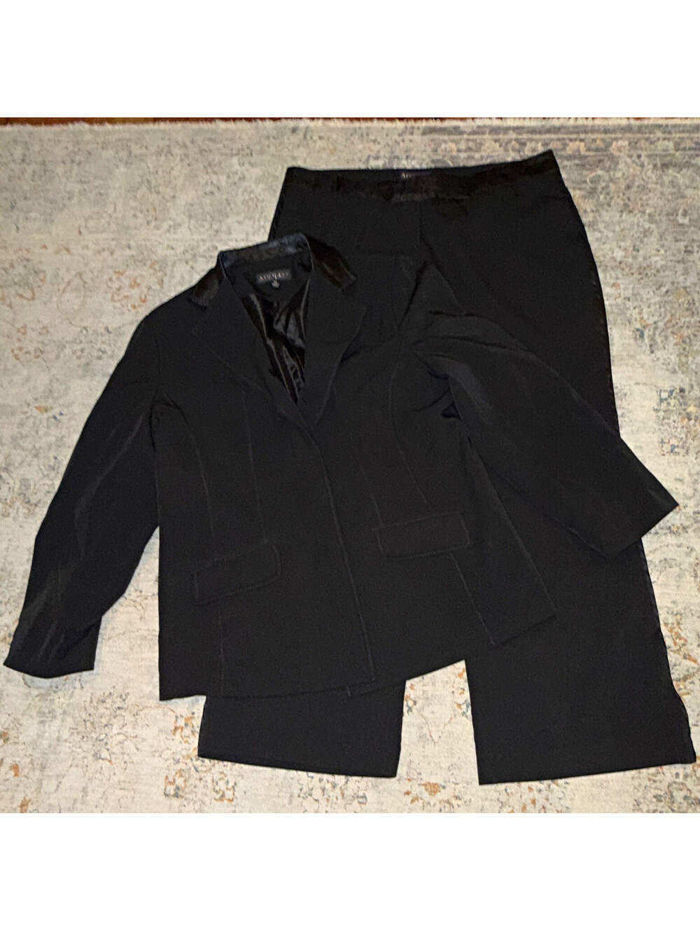 Adolfo Black 2-Piece Pant Suit Set Women’s Plus 20 Poly/Spandex Notch Lined A442